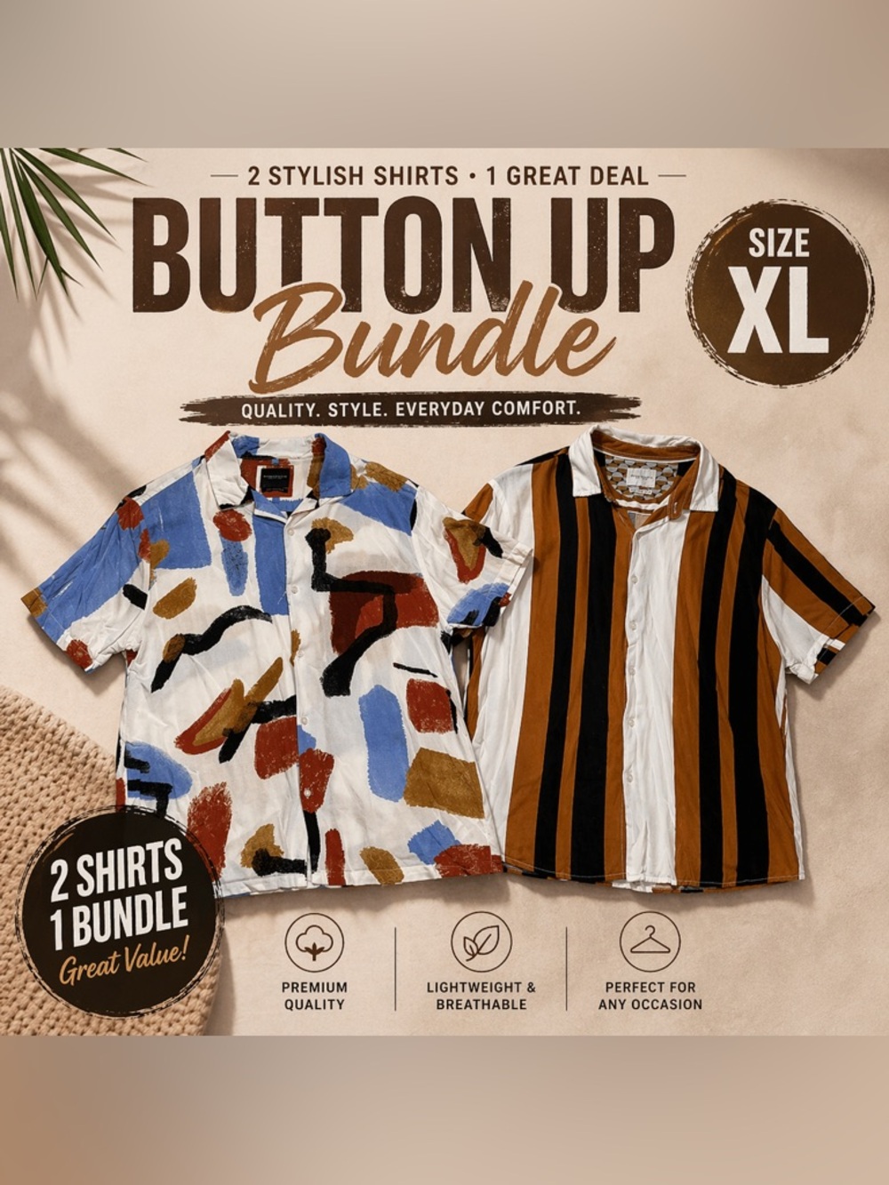 Button Up Shirt Bundle XL Short Sleeve Casual Summer 2 Pack